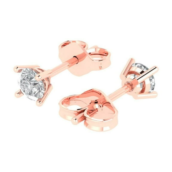 0.2 Ct Round Cut Studs Clear Moissanite 18K Rose Solid Solid Gold Everyday Dainty Earrings Push Back