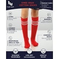 thumbnail image 6 of HUGH UGOLI Knee High Cotton Socks for Girls & Boys, Long Tube School Uniform Socks with Stripes, Soft & Comfortable, Red, 12-14 Years Old, 4 Pairs, 6 of 6