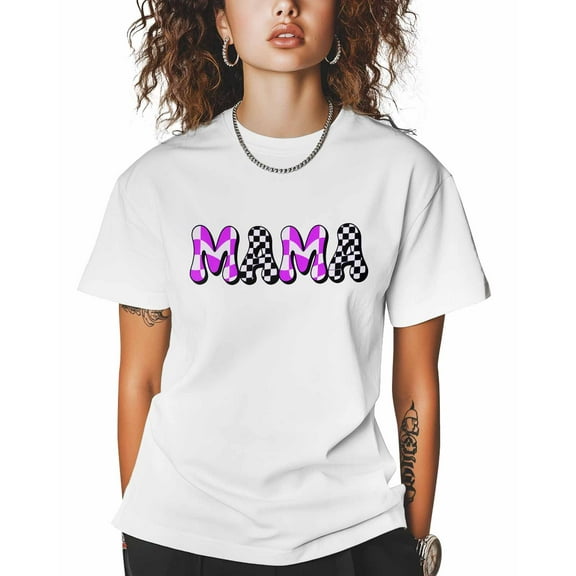 Women's Graphic T-Shirt White S Women's Tops MAMA Funny Letters Crew Neck Short Sleeve Shirts for Women
