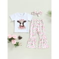 thumbnail image 2 of Cow Print Bell Bottoms Outfits Toddler Girl Short Sleeve Rib Knit Button Tops Flare Pants Clothes Western, 2 of 8