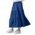 thumbnail image 6 of Paiwinds Girls Kids Tiered Ruffle Denim Midi Skirt Elastic Waist Soft Tencel Casual Summer School Playwear Age 5-16, 6 of 7