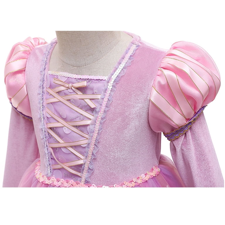 Ekez Rapunzel Princess Long Sleeve Dresses for Girls Halloween Fancy Party Dress, Girl's, Size: 120CM/5-6T, Purple