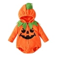 thumbnail image 3 of Baby Toddler Boy Pumpkin Long Sleeve Zipper Hooded Pumpkin Bodysuit Unisex Halloween Party Dress up Clothes Size 6-24 Months, 3 of 9