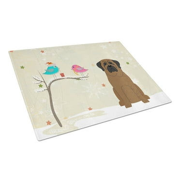 Caroline's Treasures Christmas Presents between Friends Bullmastiff Glass Cutting Board Large