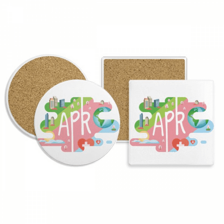 

April Month Season Illustration Coaster Cup Mug Holder Absorbent Stone Cork Base Set
