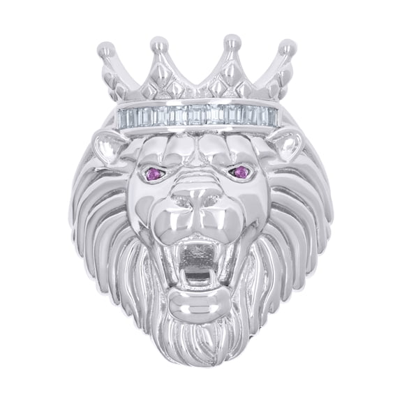 925 Sterling Silver Round Cut White & Pink Moissanite Men's Leo / Lion Head King Pinky Ring 0.45 Ct. | Size 8