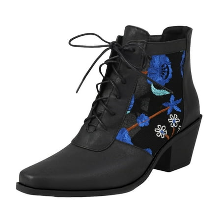 OJSFQUFP Women Ankle Boots Women s Fashion Large Size Retro Embroidery Chinese Women s New Ankle Boots Comfortable Fall Shoes Booties Women Blue 34