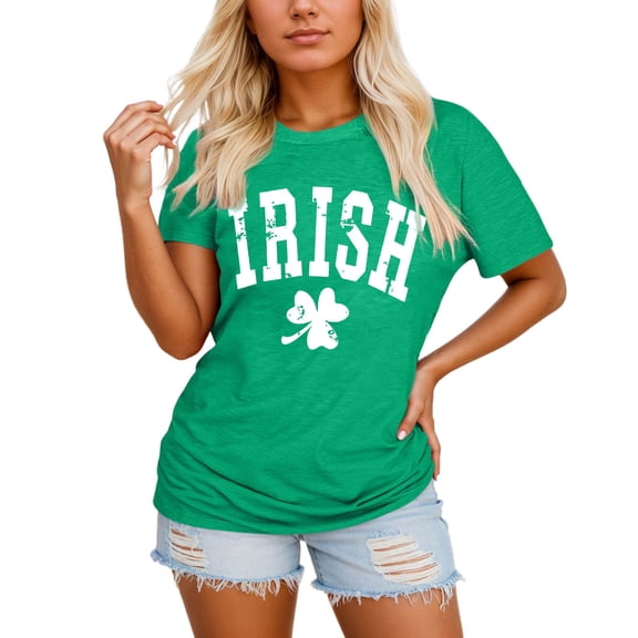 XIAONU Women's Irish Shamrock Letter Graphic Tee Short Sleeve Crewneck Pullover T-Shirt Soft Festive Holiday Tees