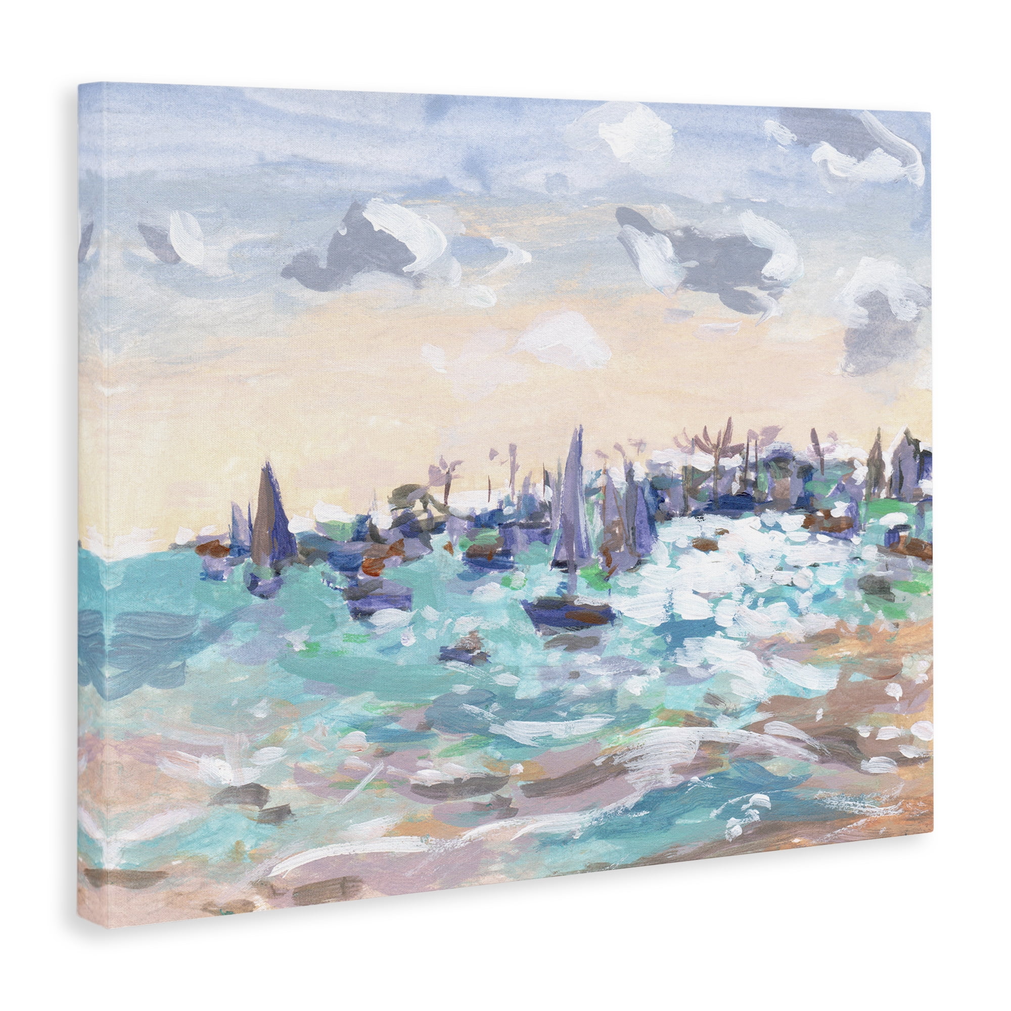 Stupell Industries Sailboats in Rushing Waves Nautical & Beach Painting Wrapped Canvas Art Print Wall Art, 20 x 16