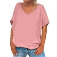 thumbnail image 1 of Timegard Tops for Women V Neck Short Sleeve Comfy Solid Color Loose Blouse Casual Basic Tee Shirts Tops, 1 of 5