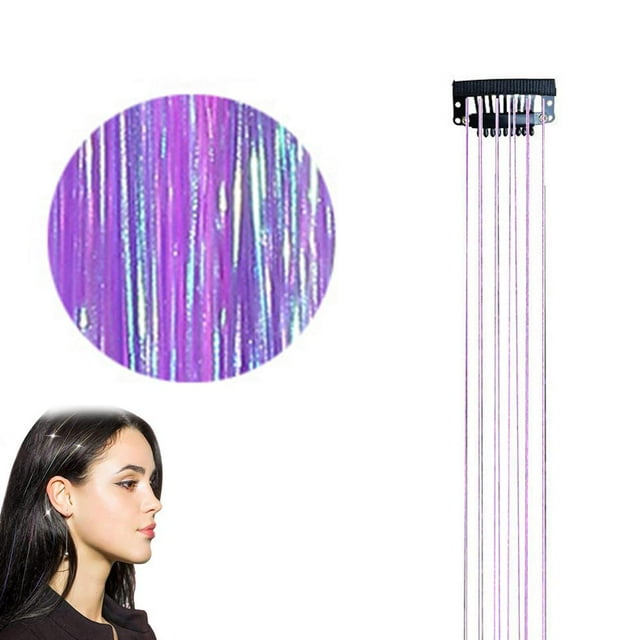 50cm Synthetic Sparking Shiny Hair Tinsel Hair Extensions Hair Clip Extensions