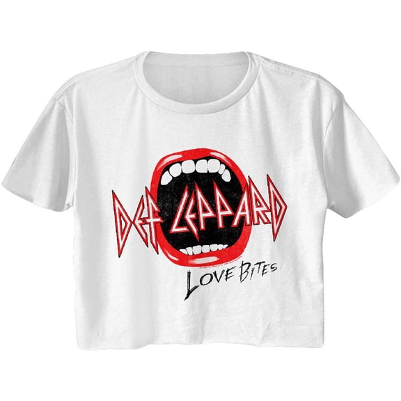 Def Leppard Love Bites Women's Crop Top (White, Women'sXL)