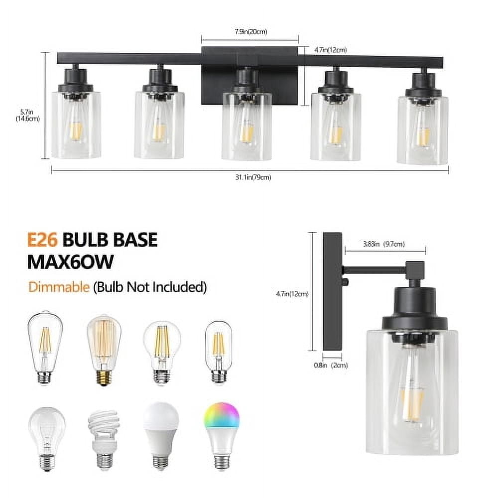 ACE-LIGHTS,5-Lights Rustic Bathroom Light Fixture(Bulbs Not Included),Bathroom Sconce,Farmhouse Vanity Lights Fixture for Bathroom,Dressing room,Living Room,Bedroom(Black)