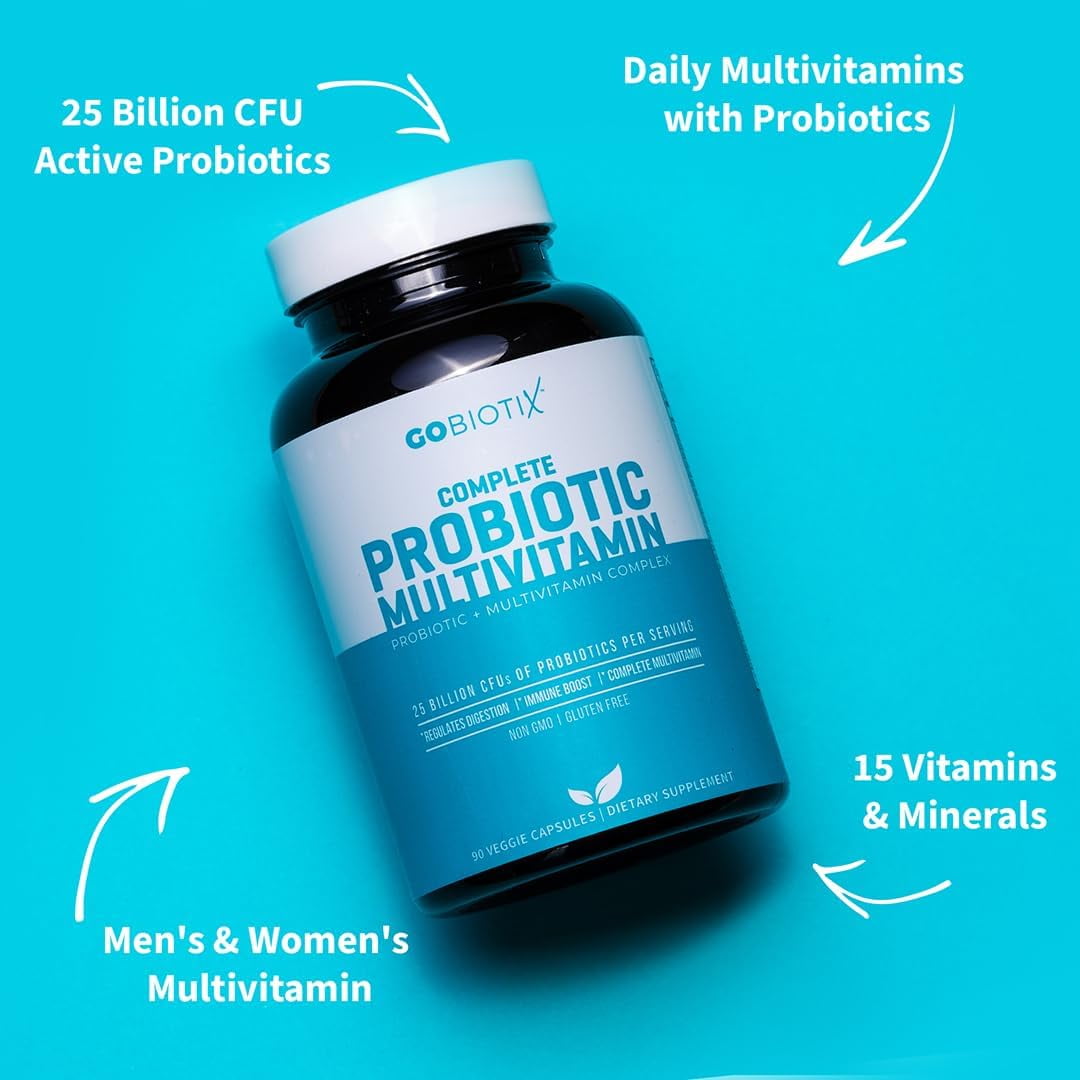 GoBiotix Probiotic Multivitamin for Women & Men, Immune & Digestive Support, Gluten-Free, 90 Capsules