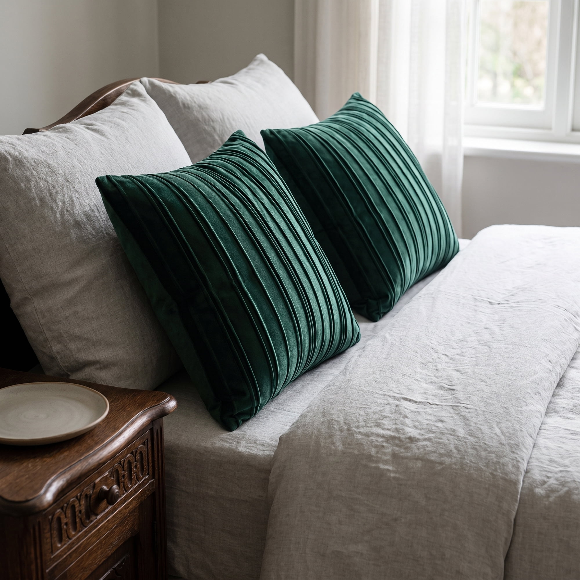 Unique Bargains 2Pcs Textured Throw Pillow Covers Couch Cushion Cases Dark Green 18" x 18"