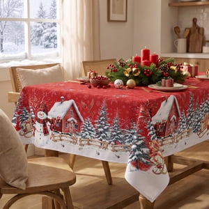 Sm:)e Tree Snowman Christmas Tablecloth 60x60 Inch