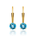 thumbnail image 3 of 14K Solid Yellow Gold 4mm Round Swiss Blue Topaz Drop Dangle Earrings December Birthstone Jewelry, 3 of 10
