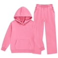 thumbnail image 4 of Rciityk Big Girls Solid Fleece Lined Hoodies Wide Leg Pants 2 Piece Matching Outfit Warm Loose Casual Tracksuit for Cold Weather, 4 of 7