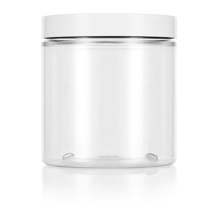 3 Oz Plastic Jar - Clear 8 oz / 250 ml PET (BPA Free) Plastic Jar with White Lid (6 pack) + Spatulas and Labels