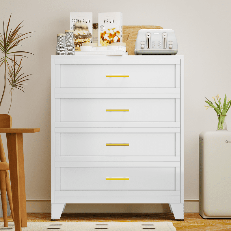 Metal 4 Dresser Chest of Drawers for Bedroom Black White