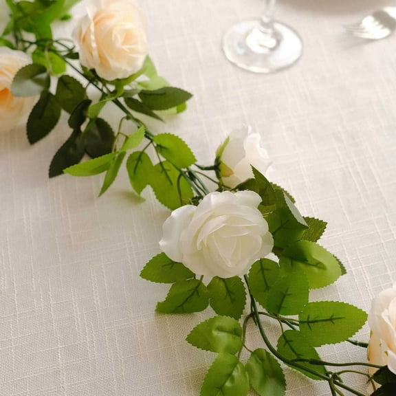 Efavormart 2 Pack Cream Ivory Artificial Silk Mini Rose Vines Hanging Flower Garland with 26 Flower Heads - 7ft