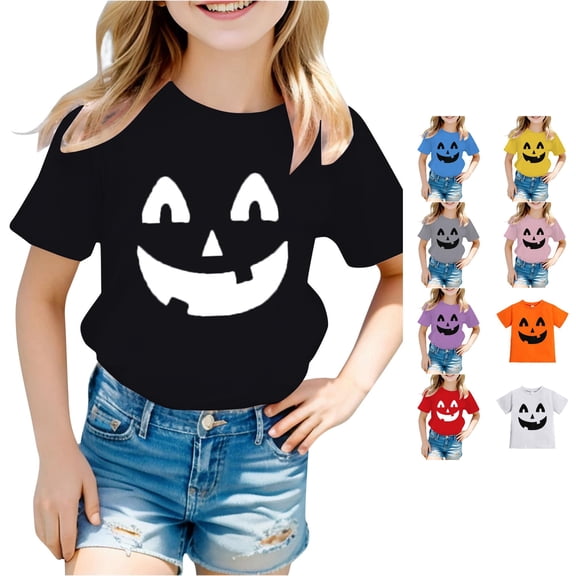 RMGVDSD Toddler Girls Boys Halloween Shirt Cute Pumpkin T-Shirts For Kids Short Sleeve Tee Shirt Tops Children's Graphic Tshirts 1-2 Years