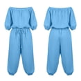 thumbnail image 3 of Ygbgbb Womens Off Shoulder 3/4 Sleeve Drawstring Waist Jogger Jumpsuit with Side Pockets for Vacation Blue XXL, 3 of 4