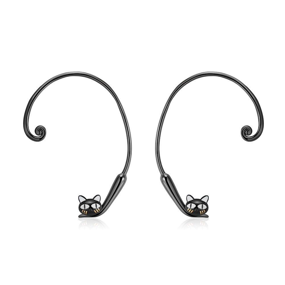 Ginny Black Cat Kitty Ear Wrap Earrings Sterling Silver Girls Ginger