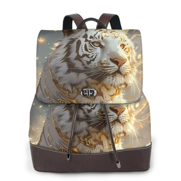 Kuqiui Golden White Tiger Print Leather Backpack Purse For Women Fashion Ladies Vintage Bags Casual College Travel Backpacks bag