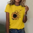 thumbnail image 2 of Uooqdmx Plus Size Tops for Women Short Sleeve Shirts for Women Letter Sunflower Butterfly Print Round Neck Short Sleeve T Shirt Top Summer Tops for Women 2024 Yellow XL, 2 of 4