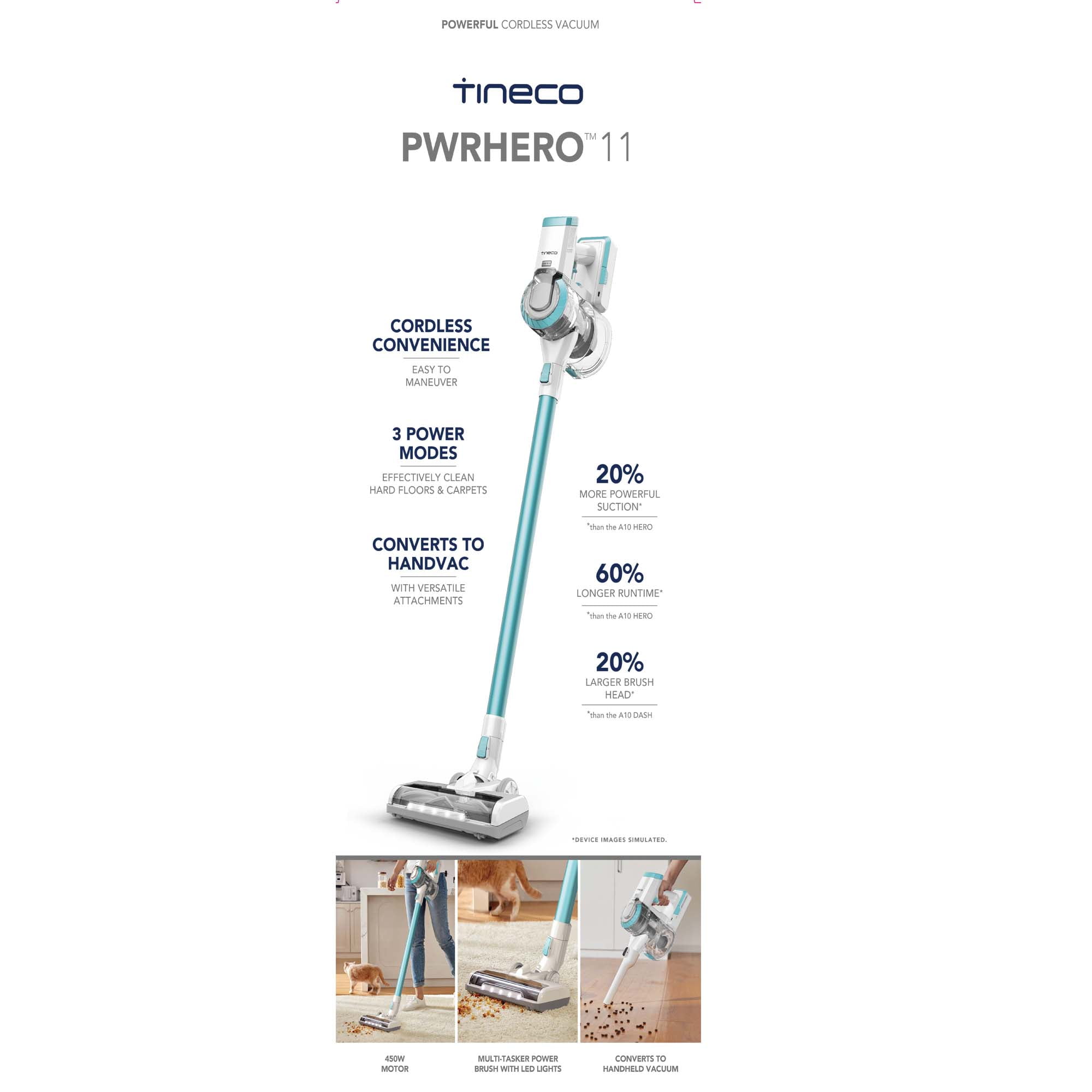 Hard Hair with Lightweight PWRHERO Tineco Surfaces Carpet, Powerful Suction Vacuum and Stick 11 Pet Cordless Cleaner for