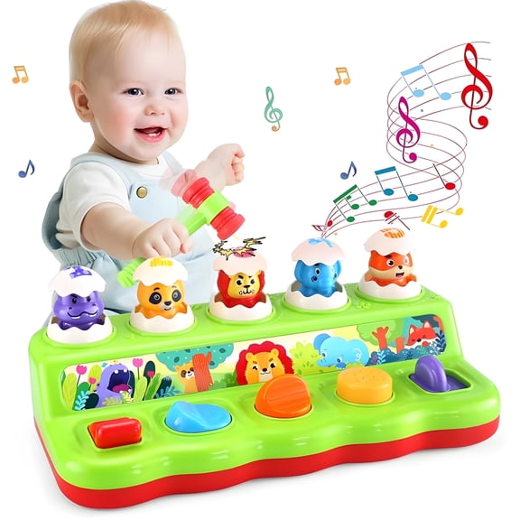 Yerloa Interactive Pop up Animal Toys with Music & Light, Montessori Cause and Effect Toys for 1 Year Old Boy Girl Early Learning Musical Baby Toy 9-12-18 Months STEM Toddler Toy Age 1-2 Gift