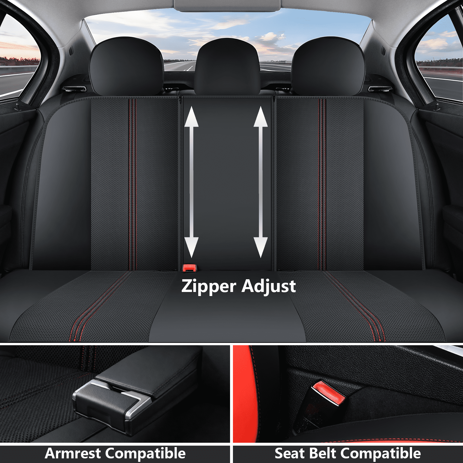 Coverado Full Set Car Seat Covers, Premium PVC&Fabric Material Seat Protectors, Universal Fit for Most Cars, Black&Red