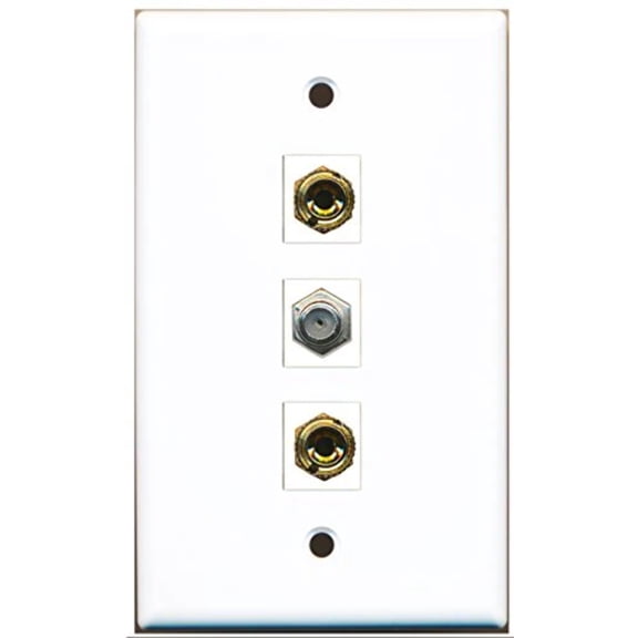RiteAV - 1 Port Coax Cable TV- F-Type 2 Port Banana Speaker Wall Plate