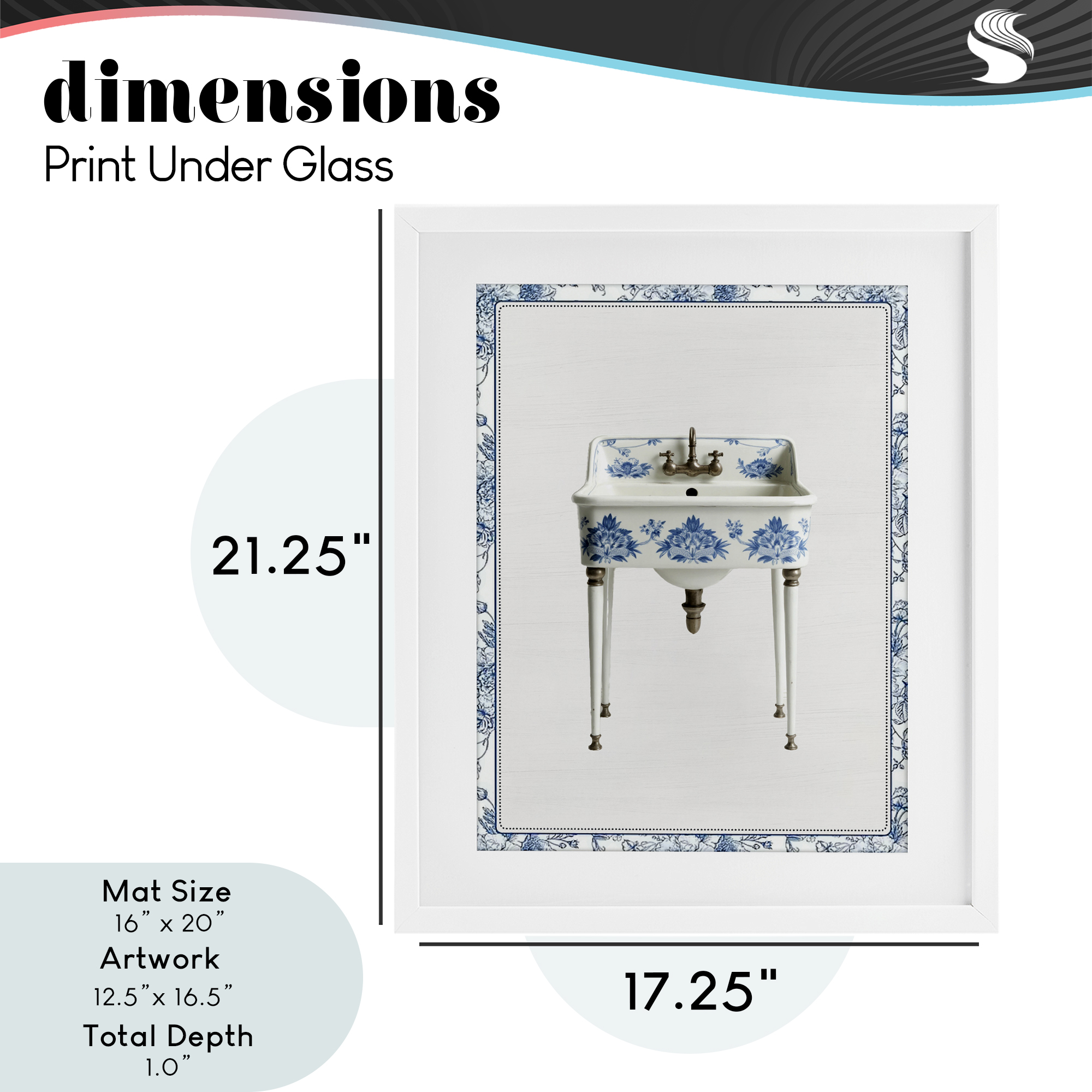 Vintage Chinoiserie Sink White Framed Print Under Glass, design by Lettered and Lined