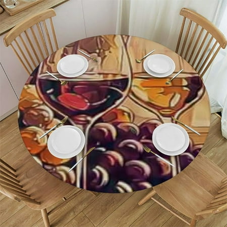 

Ullo0ord Watercolor Wine Grapes Round Fitted Tablecloth with Elastic Edge Waterproof Wipeable Oil-Proof Stain-Resistant Table Cover Fits for Home Decor Indoor Outdoor Kitchen Party Tablecloth 31 -35