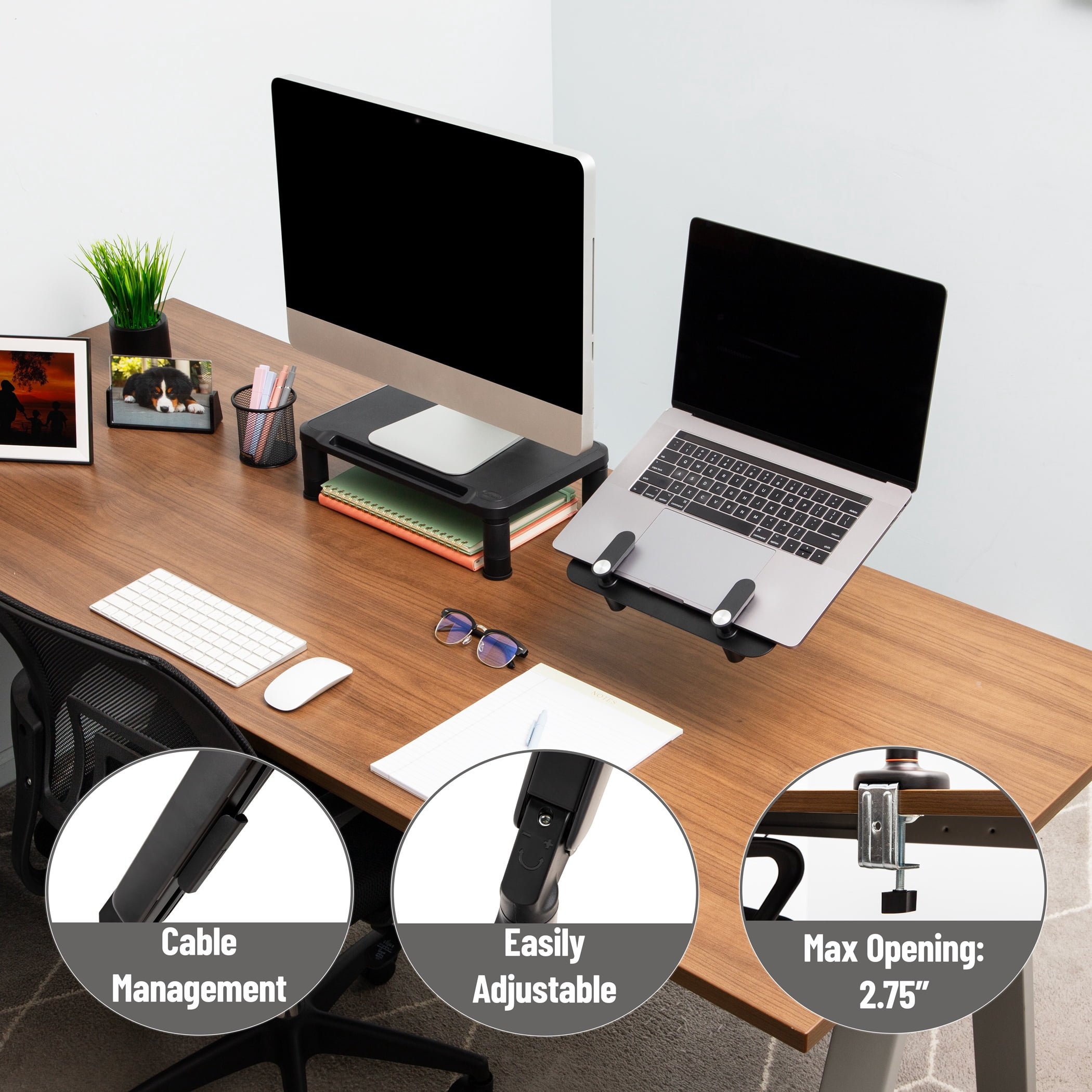 Mind Reader Gas Spring Laptop Desk Mount, Fits 11.6–17.3" Laptops or Monitors, 180° Rotate, 13.2 lb Capacity, Single Arm, Adjustable Tilt/Swivel, Black
