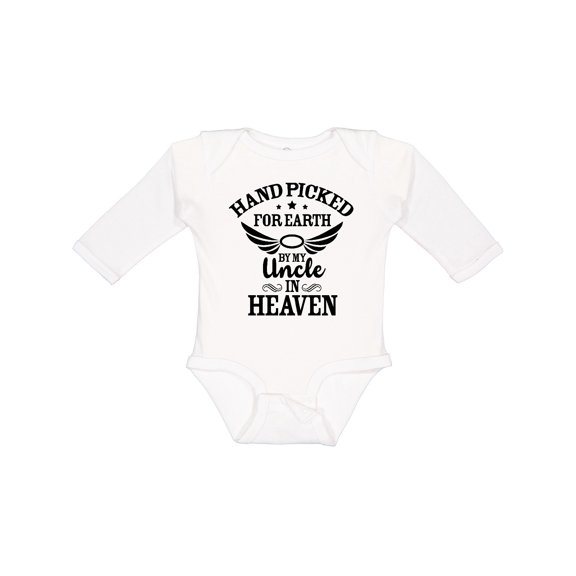 Inktastic Handpicked for Earth by My Uncle in Heaven with Angel Wings Boys or Girls Long Sleeve Baby Bodysuit