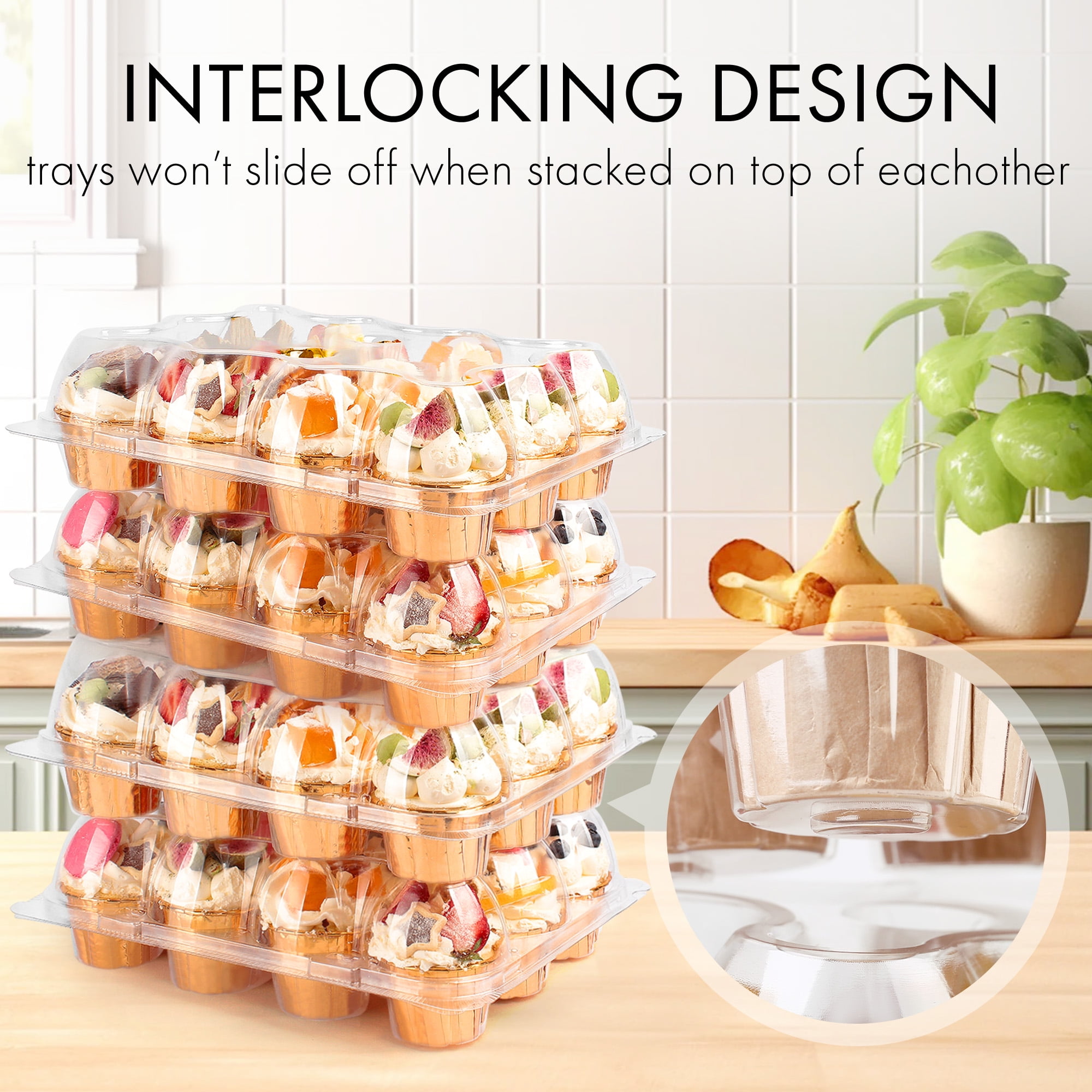 LotFancy Stackable Cupcake Carrier Holders & 60 Cupcake Liners, 5 Pack x 12 Sets, Cupcake Containers