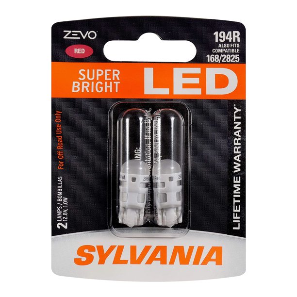 Sylvania Zevo 194 Red T10 LED Bright Interior Exterior Light Bulb Set