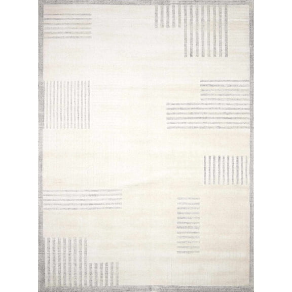 BoutiqueRugs Yulia Contemporary Area Rug - Light Silver, Off White, Silver Gray - 2' x 3'