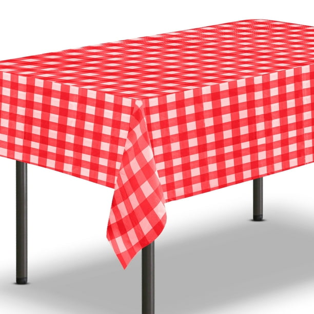 [10 Pack] Checkered Red Plastic Tablecloth 54 x 108 Inch Rectangle