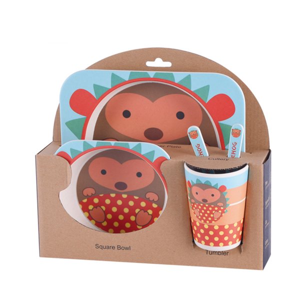Juego de vajilla para niños 5 uds., Cuenco de dibujos animados de fibra de bambú para bebés, juego de vajilla para animales, taza para niños pequeños, cuchara, tenedor tholdsy JJ15200-20