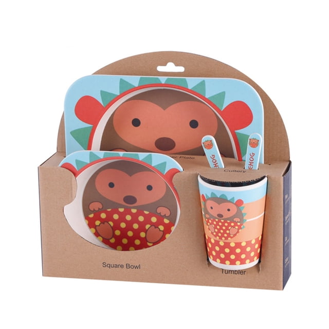 Juego de vajilla para niños 5 uds., Cuenco de dibujos animados de fibra de bambú para bebés, juego de vajilla para animales, taza para niños pequeños, cuchara, tenedor Inevent JJ15200-20