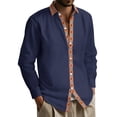 thumbnail image 2 of Men's Casual Long Sleeve Linen Shirt Bohemian Loose Lapel Cardigan for Spring Fall Relaxed Wear,Navy,3XL, 2 of 9