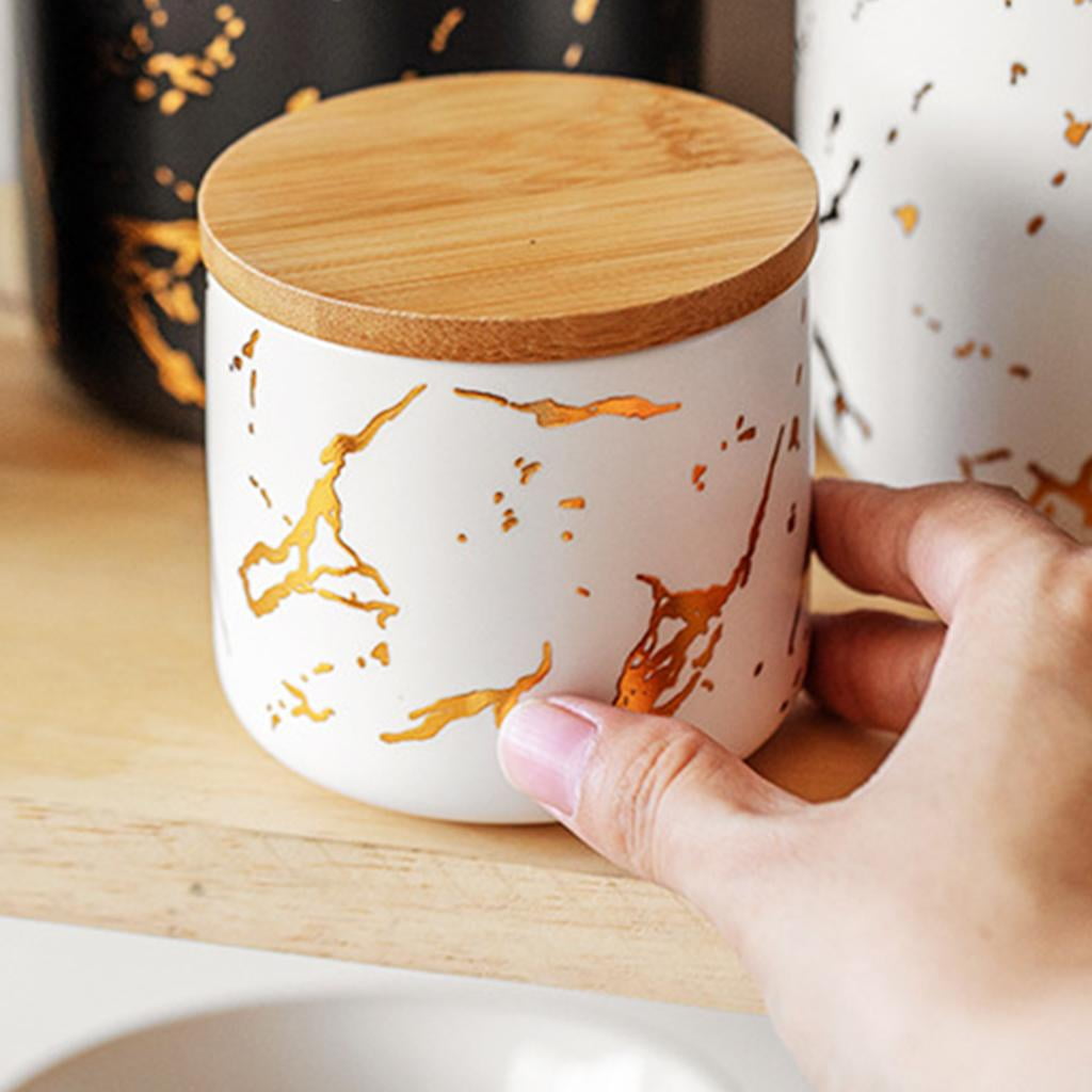 Fiocias Ceramic Sugar Bowl Canister Jars Condiment Airtight Lids Food Storage Containers White S