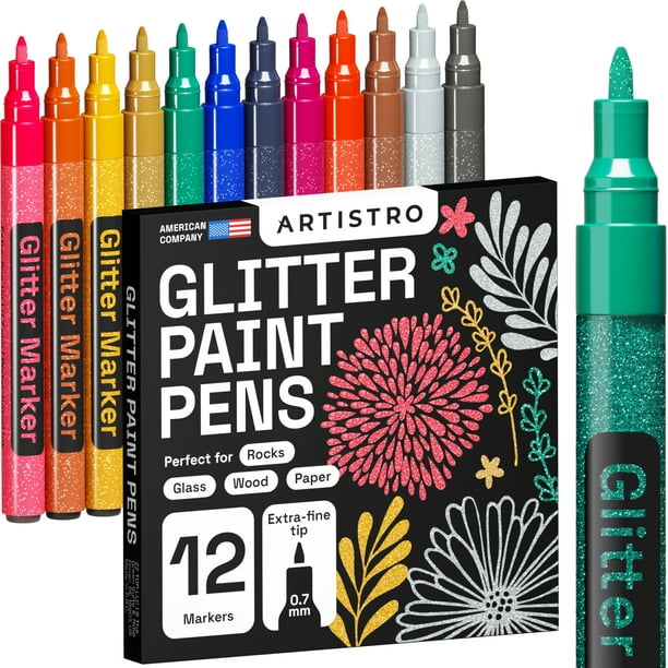 Artistro Glitter Paint Pens Set of 12 Acrylic Glitter Markers Extra