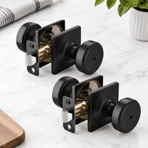 2 Pack Matt Black Door Knobs With Square Rosette For Bath & Bed ...