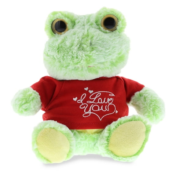 DolliBu I LOVE YOU Sitting Big-Eyed Frog Plush – Cute Stuffed Animal with Red Shirt for Valentine, Anniversary, Romantic Date, Boyfriend, or Girlfriend Gift – 6.5 Inches