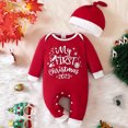thumbnail image 2 of Kids Boys Girls Christmas Romper New Spring And Autumn Long Sleeve Crawl Suit Letter Print Long Sleeve Open Jumpsuit With Hat 6-9 Months, 2 of 4
